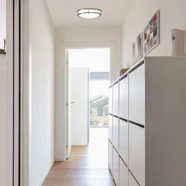 Flaxmere 12 in. Brushed Nickel Dimmable Integrated LED Flush Mount Ceiling Light with Frosted White Glass Shade