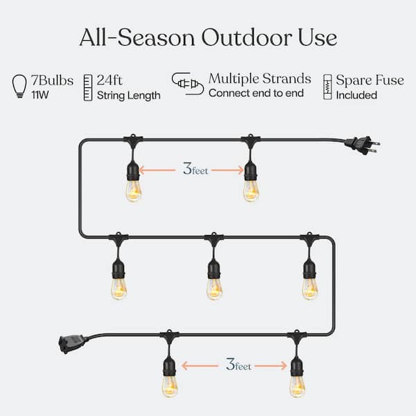 7-Light 24 ft. Indoor/Outdoor Plug-in S14 Edison Bulb Ambience Pro Incandescent String Light
