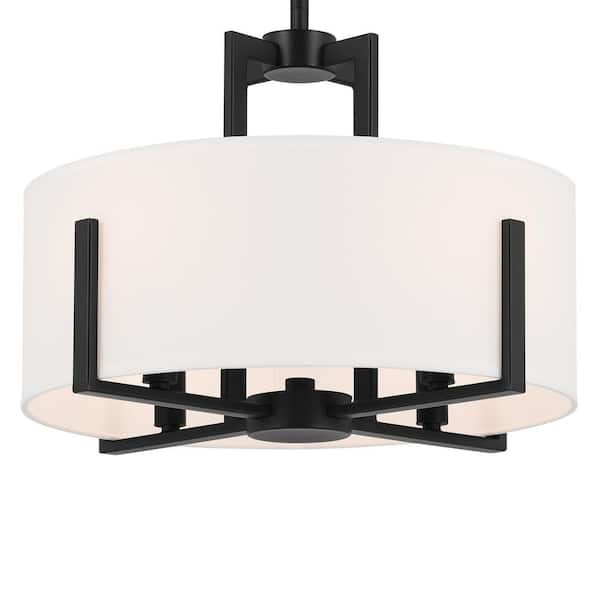 Malen 15.5 in. 4-Light Black Bedroom Traditional Convertible Semi-Flush Mount Ceiling Light with Fabric Shade
