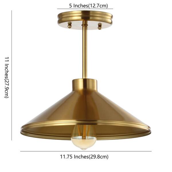 Cisco 11.75 in. Brass Gold Iron Modern Farmhouse Shade LED Pendant