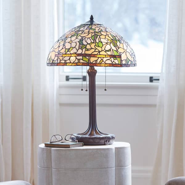 Elena 25.25 in. Antique Bronze Daffodil Tiffany-Style Stained Glass Table Lamp