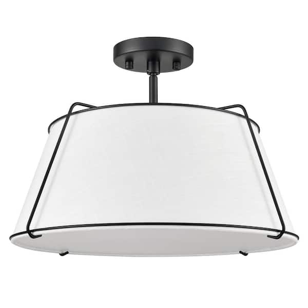 Lise 2-Light Black/White Pendant with Fabric Shade