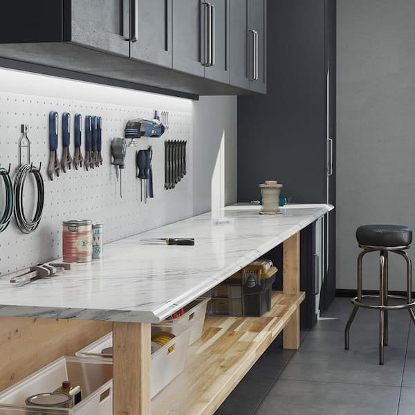 Wilsonart 8 ft Straight Laminate Countertop Kit Included in Gloss Calcutta Marble with Full Wrap Ogee Edge & Backsplash