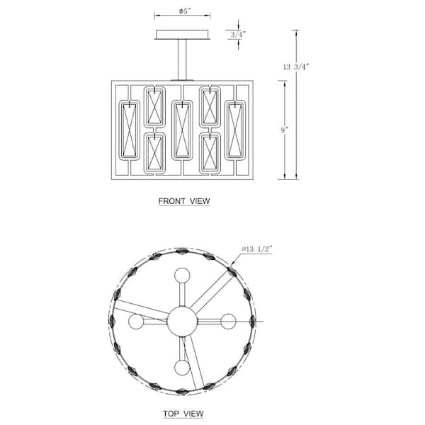 13.5 in. 4-Light Black Semi Flush Mount with Clear Crystals