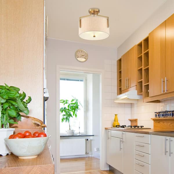 15 in. Elara 3-Light Brushed Gold Ceiling Light Semi Flush Mount