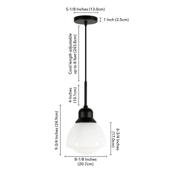Brooks 1-Light Blackened Bronze Pendant with White Milk Glass Shade
