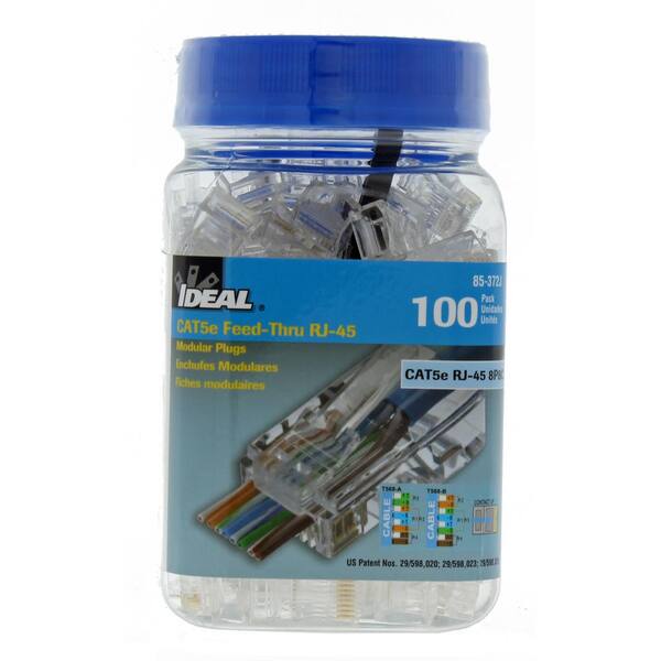 CAT5e Feed-Thru Modular Plugs, 100/Jar