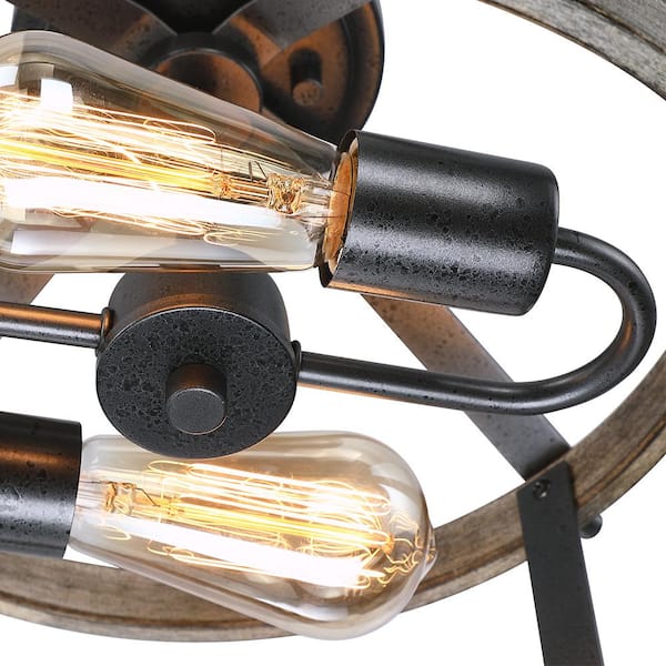 Madison 13 in. 2-Light Natural Iron and Distressed Faux Wood Industrial Farmhouse Semi-Flush Mount Ceiling Light