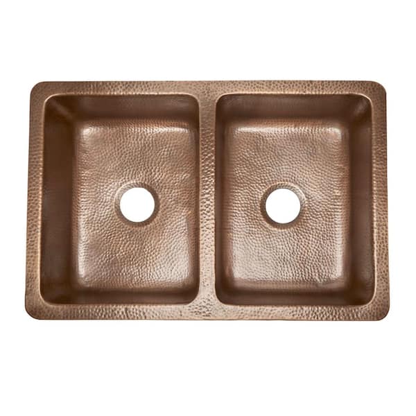Adams 33 in. Undermount Farmhouse Double Bowl 16 Gauge Antique Copper Kitchen Sink