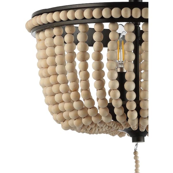 Allie 14 in. Wood Beaded/Metal LED Flush Mount, Black /-Light Taupe