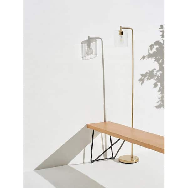 Elizabeth 66 in. Brass Industrial LED Arc Floor Lamp with Glass Shade and Edison Bulb