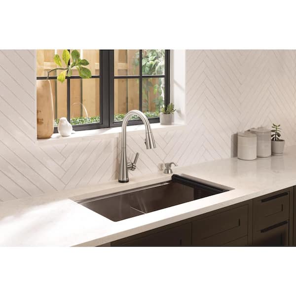 Greydon Touch2O Single Handle Pull Down Sprayer Kitchen Faucet with ShieldSpray Technology in SpotShield Stainless Steel