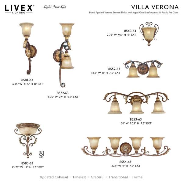 Villa Verona 1 Light Verona Bronze with Aged Gold Leaf Accents Wall Sconce