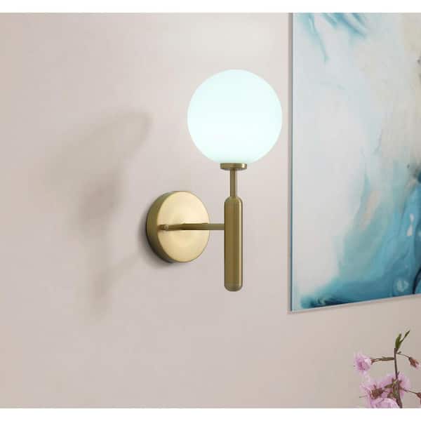 Modern 1-Light Gold Globe Armed Sconce Wall Sconce with Glass Shade