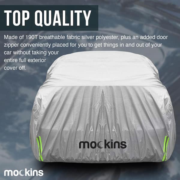 190 in. x 75 in. x 60 in. Heavy-Duty Car Cover with Zipper Opening - Breathable and Waterproof 190T Polyester