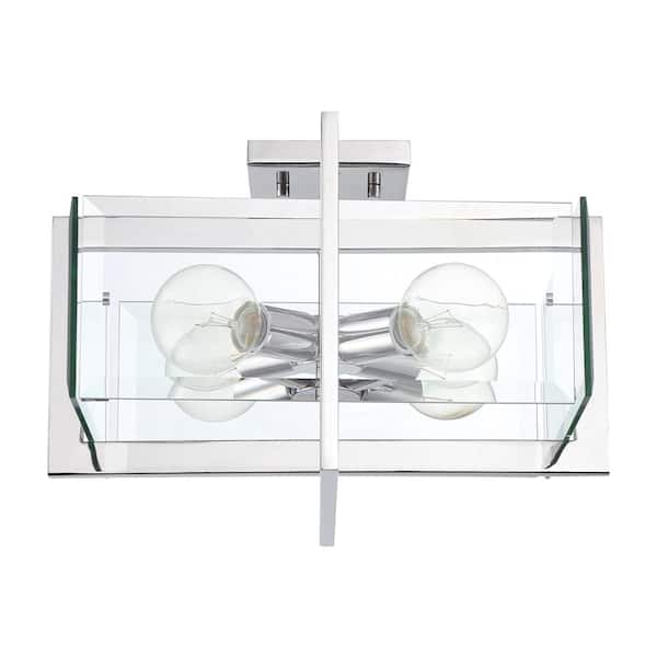 Ethan 16.5 in. 4-Light Polished Nickel Semi Flush Mount Ceiling Light with Clear Beveled Glass Shade