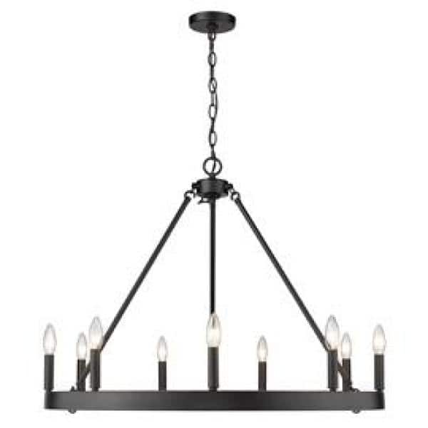 Alastair 9-Light Matte Black Wagon Wheel Chandelier