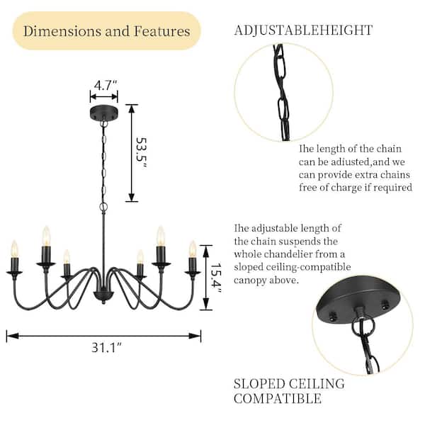 Boise 6-Light Black Candlestick Chandelier