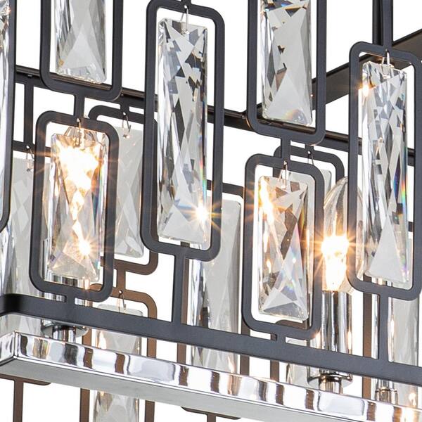 5-Light Black Rectangular Island Chandelier with Faceted Crystals