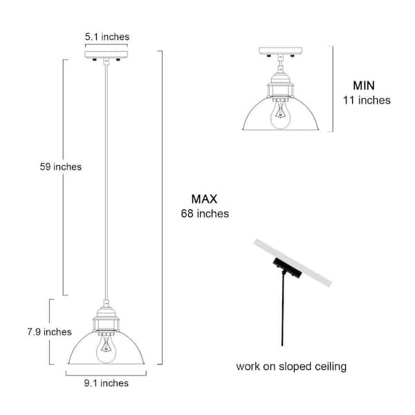 1-Light Industrial Farmhouse Barn Pendant Light Modern Dark Gray Island Bar Pendant Ceiling Light with Metal Dome Shade