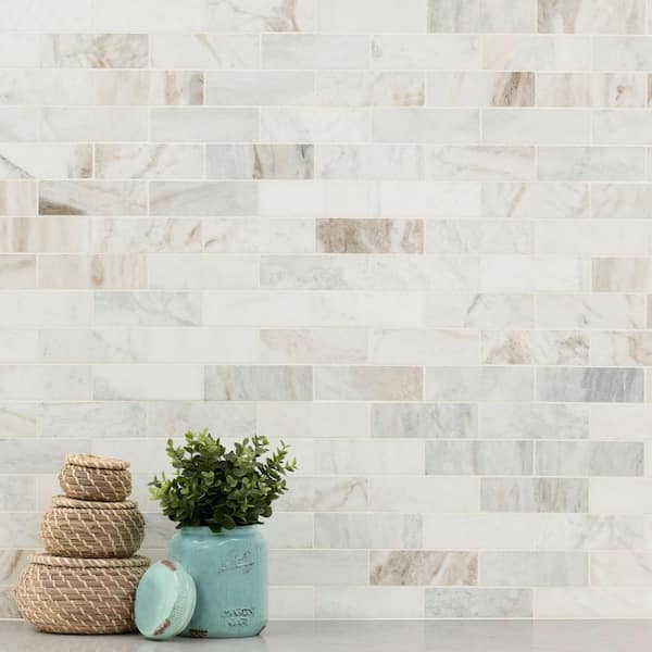 Arabescato Venato White 11.73 in. x 11.73 in. x 10mm Honed Marble Mosaic Tile (9.6 sq. ft./Case)