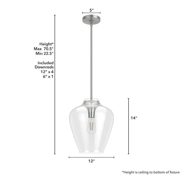 Vidria 1 Light Brushed Nickel Pendant with Glass Shade Kitchen Light