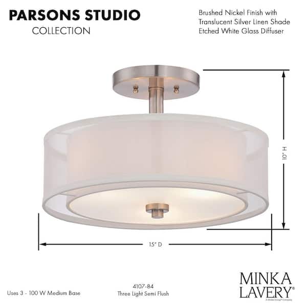 Parsons Studio 3-Light Brushed Nickel Semi-Flush Mount Light