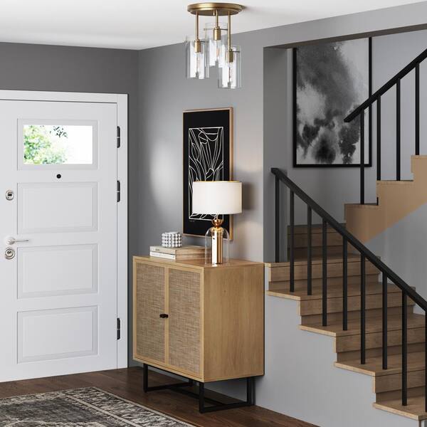 Ophelia Semi Flush Mount Ceiling Light, 15 in. Gold 3-Light Kitchen Fixture with Glass Shade