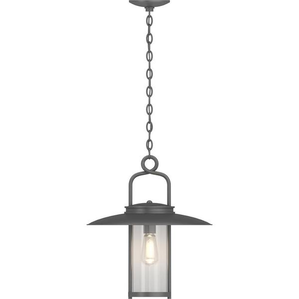 1-Light Black Indoor/Outdoor Lamp/Lantern Hanging Pendant with Clear Glass Cylinder