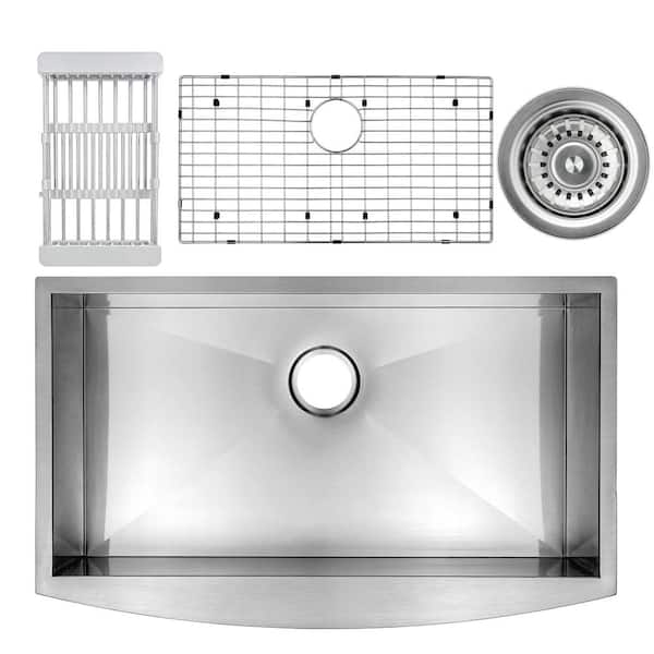 Handcrafted All-in-One Farmhouse Apron Front Stainless Steel 30 in. x 20 in. x 9 in. Single Bowl Kitchen Sink