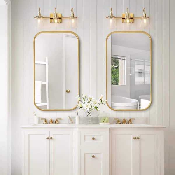 Modern Bell Bathroom Vanity Light, 3-Light Brass Gold Wall Sconce Light with Seeded Glass Shade