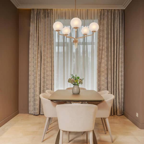 Combin Modern 5-Light Dark Gold Globe Chandelier Light, 24 in. Hanging Pendant with Frosted Glass Hanging Ceiling Light
