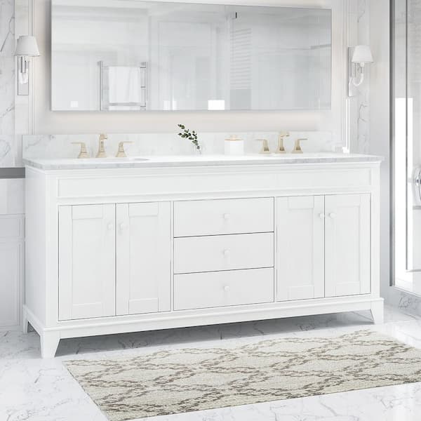 Roseland 6 ft. Marble Solid Surface Countertop with Sink in Carrara White