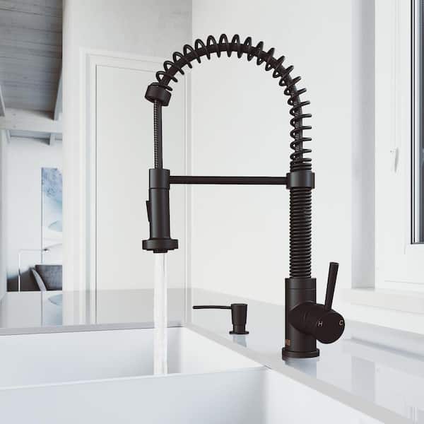 Edison Single Handle Pull-Down Sprayer Kitchen Faucet Set with Soap Dispenser in Matte Black