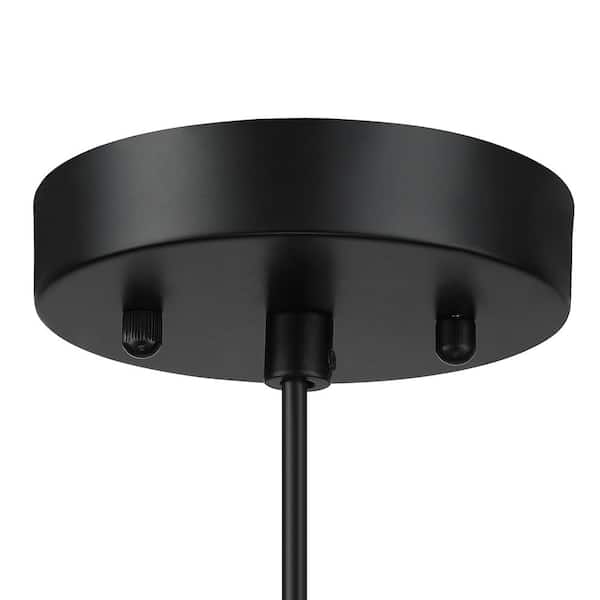 Bohe 13.8 in. 1-Light Black Bohemian Island Pendant with Natural Rattan Shade