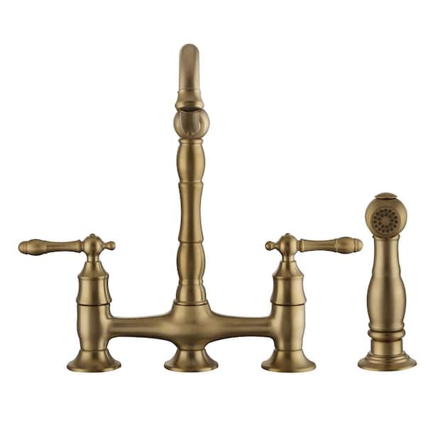 Lyndhurst 2-Handle Bridge Kitchen Faucet with Side Sprayer in Matte Gold