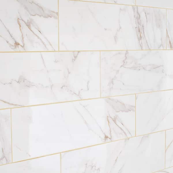 LuxeCraft Calacatta Gold Marble 8 in. x 24 in. Glazed Ceramic Wall Tile (13.3 sq. ft./Case)