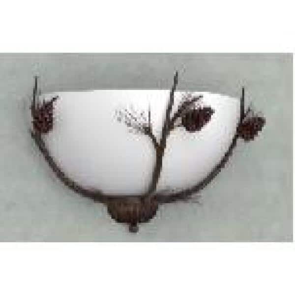 Spruce Lodge 2-Lights Handmade Pinecone Semicircle Wall Sconce with Frosted Glass Shade