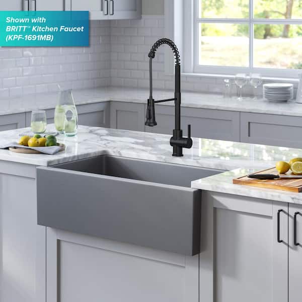 Turino Matte Gray Fireclay 33 in. Single Bowl Farmhouse Apron Kitchen Sink