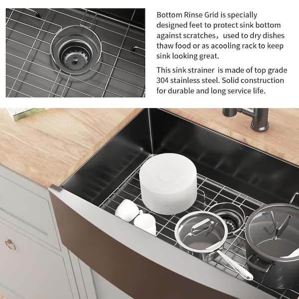 Gunmetal Black Stainless Steel 33 in. 18-Gauge Single Bowl Farmhouse Kitchen Sink with Black Spring Neck Faucet