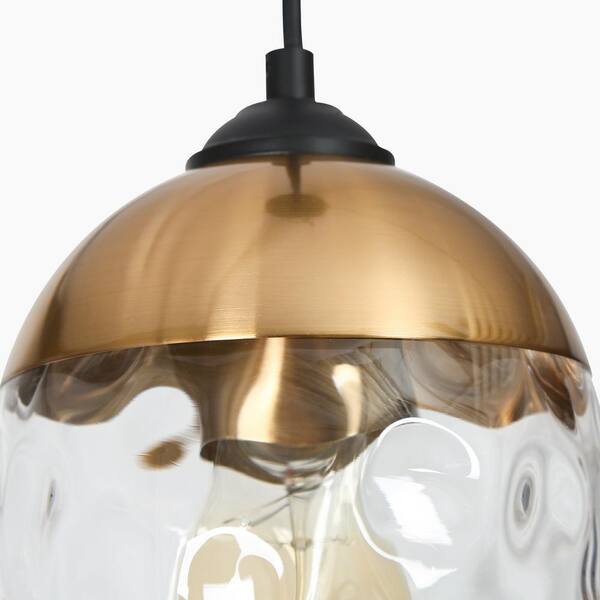 1-Light Brass-Plated Mini Pendant Light, Water Glass Pendant Hanging Light, Black Modern Farmhouse Chandelier