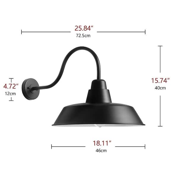 Modern 18.11 in. 1-Light Black Exterior Indoor/Outdoor Hardwired Gooseneck Wall Sconce Barn Light Fixture Industrial