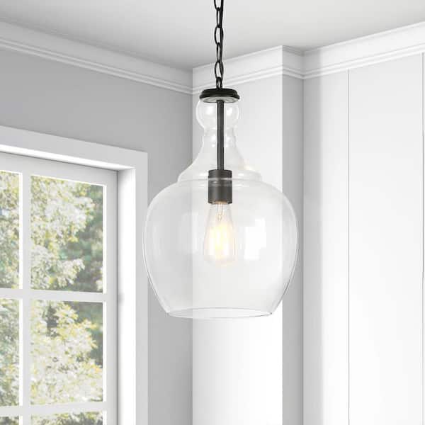 Verona 1-Light Blackened Bronze Pendant with Clear Glass Shade