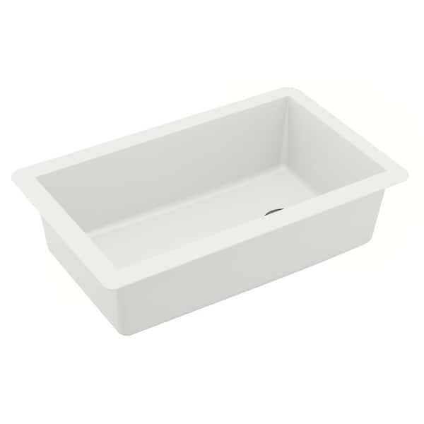 Undermount Quartz Composite 32 in. Single Bowl Kitchen Sink in White