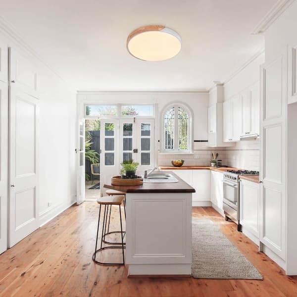 15.74 in. 1-Light White LED Flush Mount Ceiling Light with Acrylic Shade