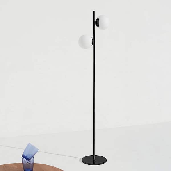 Sphere 65 in. Black LED Floor Lamp with 2 Frosted Globe Shades
