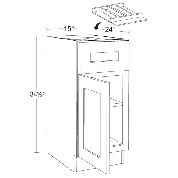 Hargrove 15 in. W x 24 in. D x 34.5 in. H Cinnamon Stained Plywood Shaker Assembled Base Kitchen Cabinet Left UT Tray