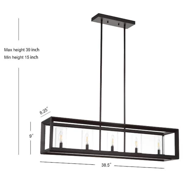 Anna 38.5 in. 5-Light Oil Rubbed Bronze Metal/Glass LED Pendant
