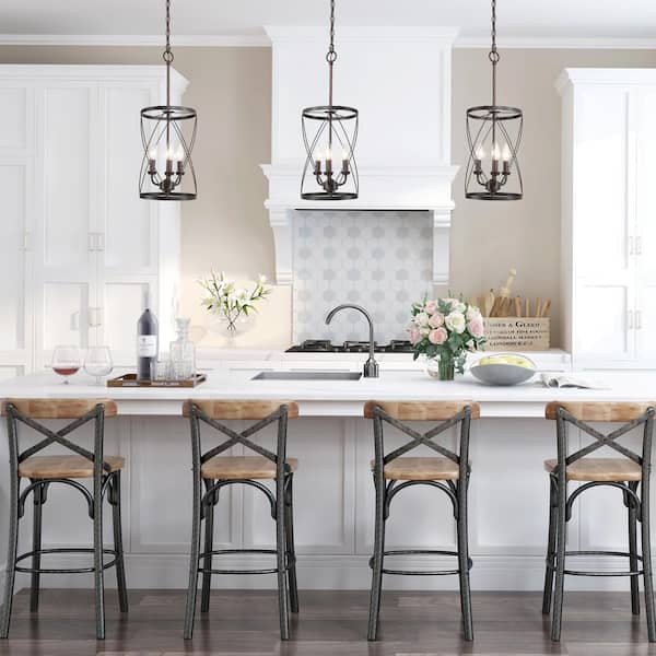 Farmhouse Chandelier Bronze Industrial 3-Light Drum Cage Candlestick Dining Room High Ceiling Pendant Chandelier