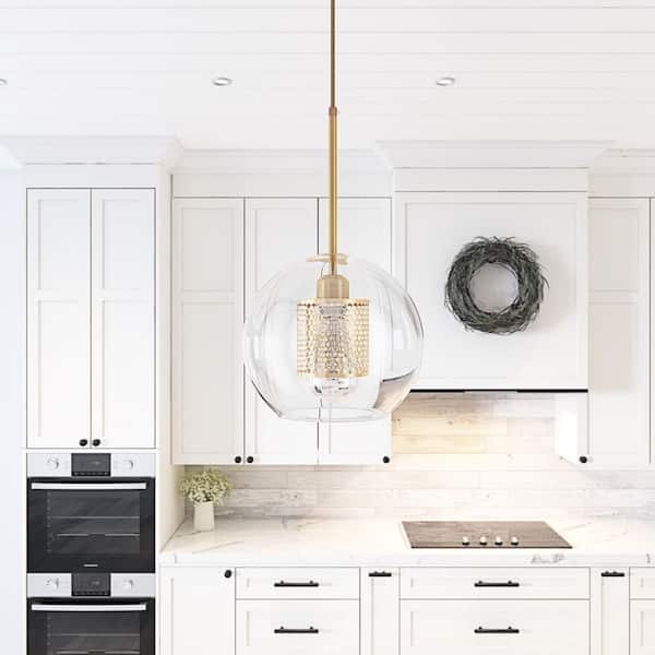 1-Light Gold Single Globe Pendant Light With Glass Shade Hanging Light Fixtures